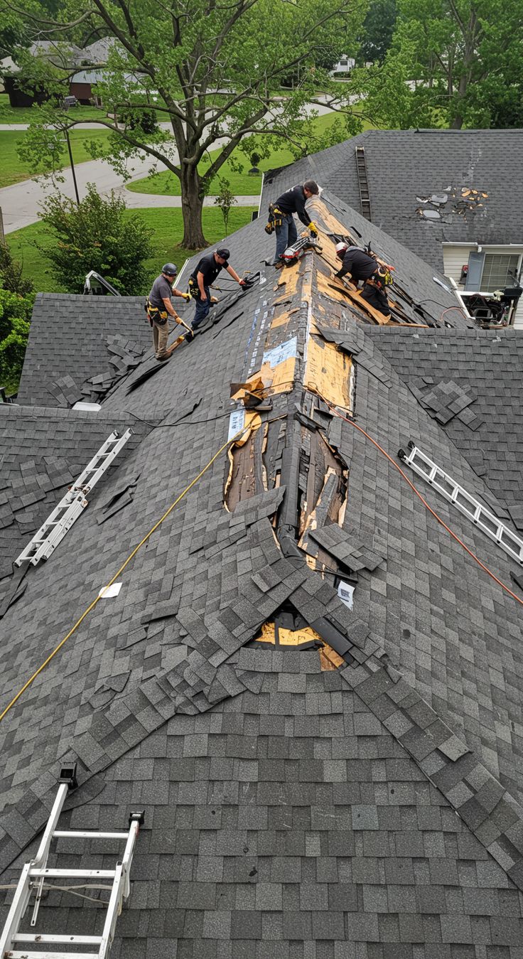 Crew performing a full roof tear-off